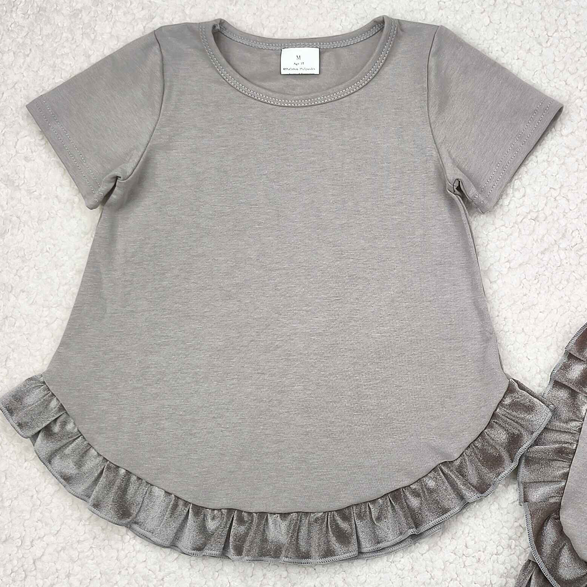 6.21 GSSO2182 RTS NO MOQ Baby Girls Summer Outfits Pure gray green lace short sleeve shorts suit