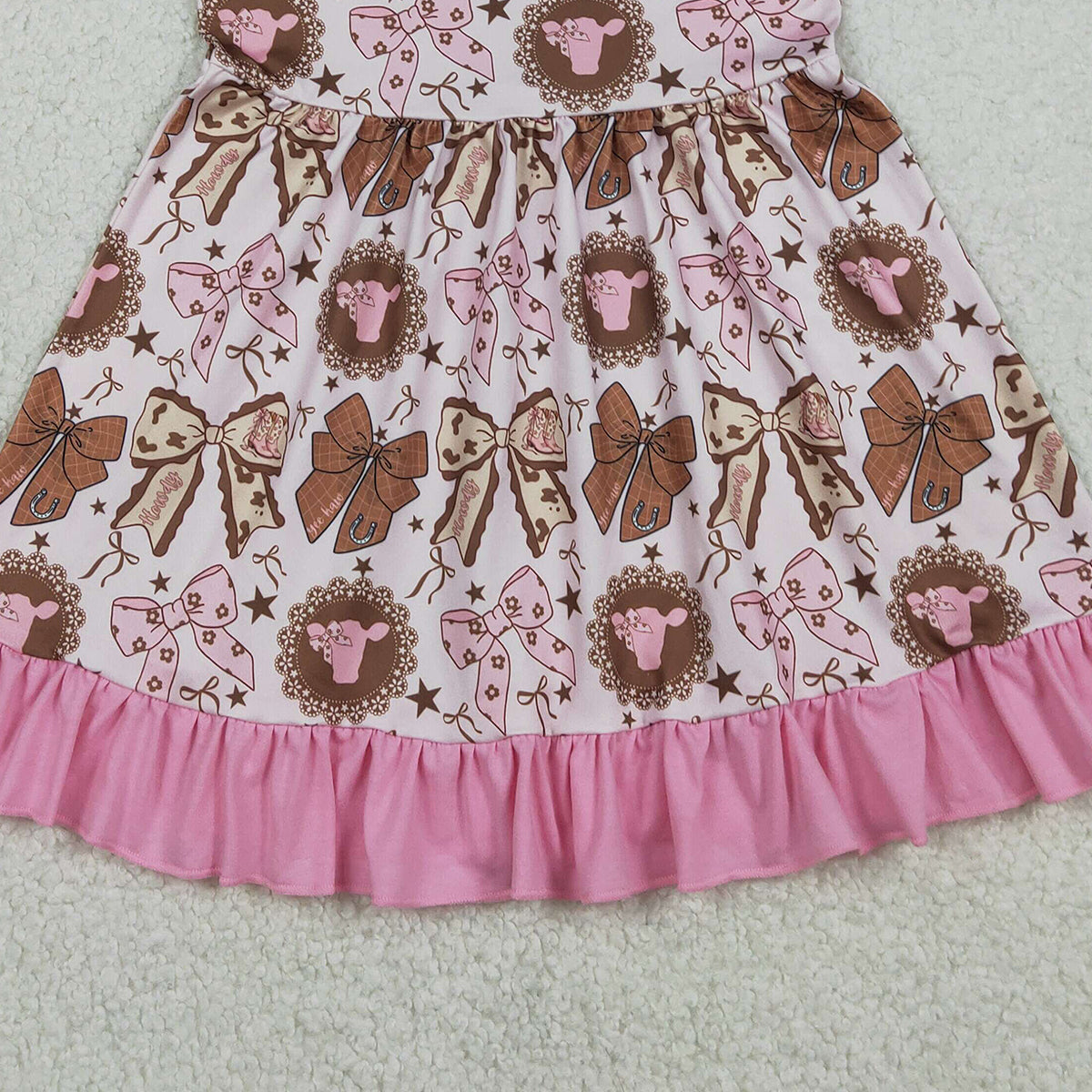 1.6 RTS NO MOQ （In stock）GSD3384 Baby Girls Flowers Highland Cows Western Ruffle Knee Length Dresses