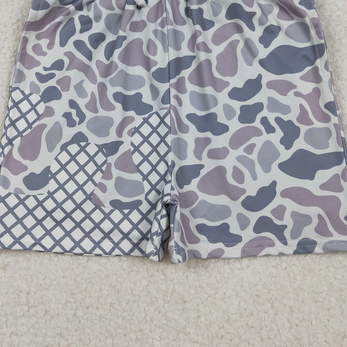 10.29 RTS NO MOQ （In stock）SS0651 Baby Boys Summer Shorts Baby Boys Grey Camo Drip Team Shorts Bottom
