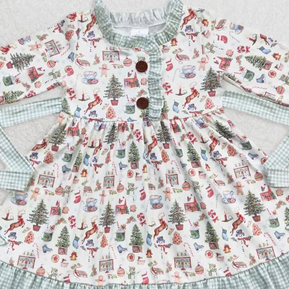 GLD0325 RTS NO MOQ Baby Girls Christmas Present Belt Ruffle Knee Length Dresses