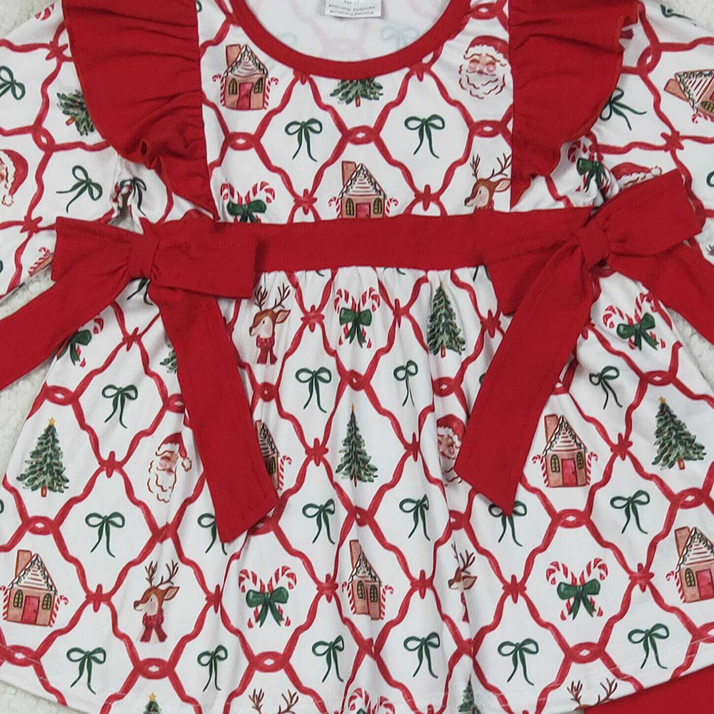 RTS NO MOQ （In stock）GLP2525 Baby Girls Winter Outfits Baby Girls Christmas Trees Bows Tunic Ruffle Pants Clothes Sets