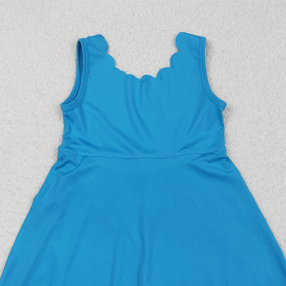 7.23  GSD2375 RTS NO MOQ Baby Girls Summer Yoga Dress Baby Girls Hot Blue Sleeveless Yoga Knee Length Dresses