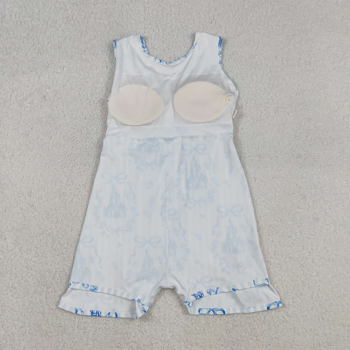 12.5 RTS NO MOQ （In stock）GSD3068 Baby Girls Blue Bows Castles Checked Yoga Active Shorts Knee Length Dresses