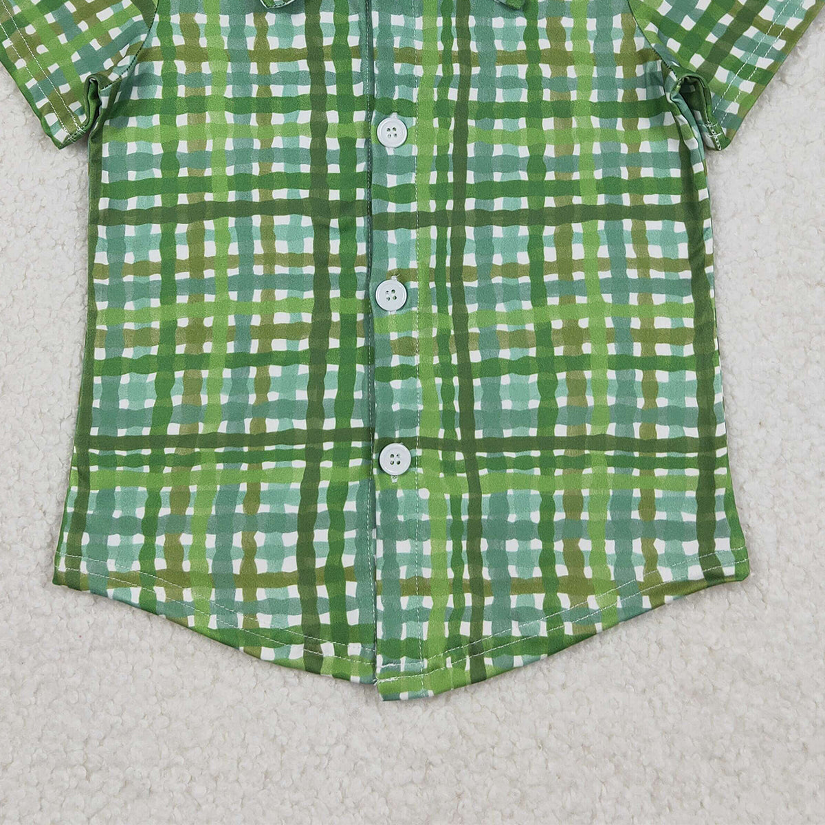 12.16 RTS NO MOQ （In stock）BT1456 Baby Boys Green Checked St Patrick Button Shirts Top