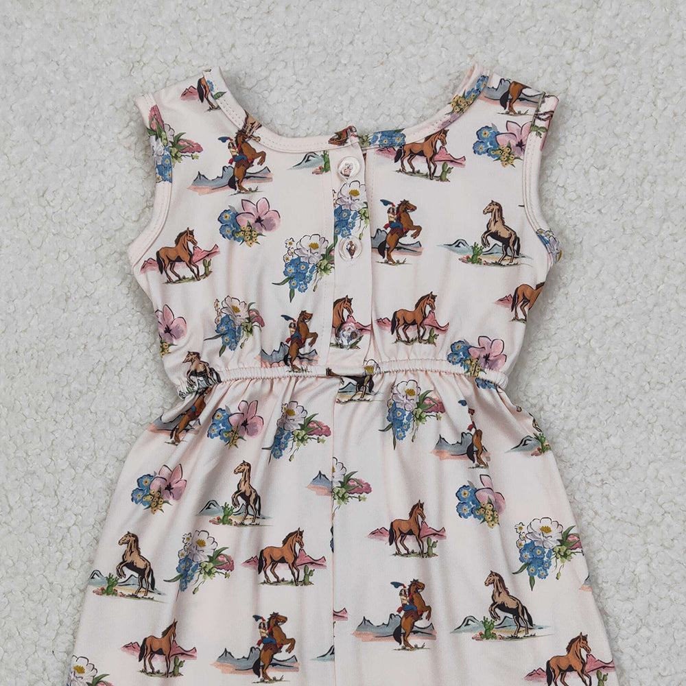 4.14 SR2695 RTS NO MOQ Sleeveless horse rodeo floral western girls jumpsuit