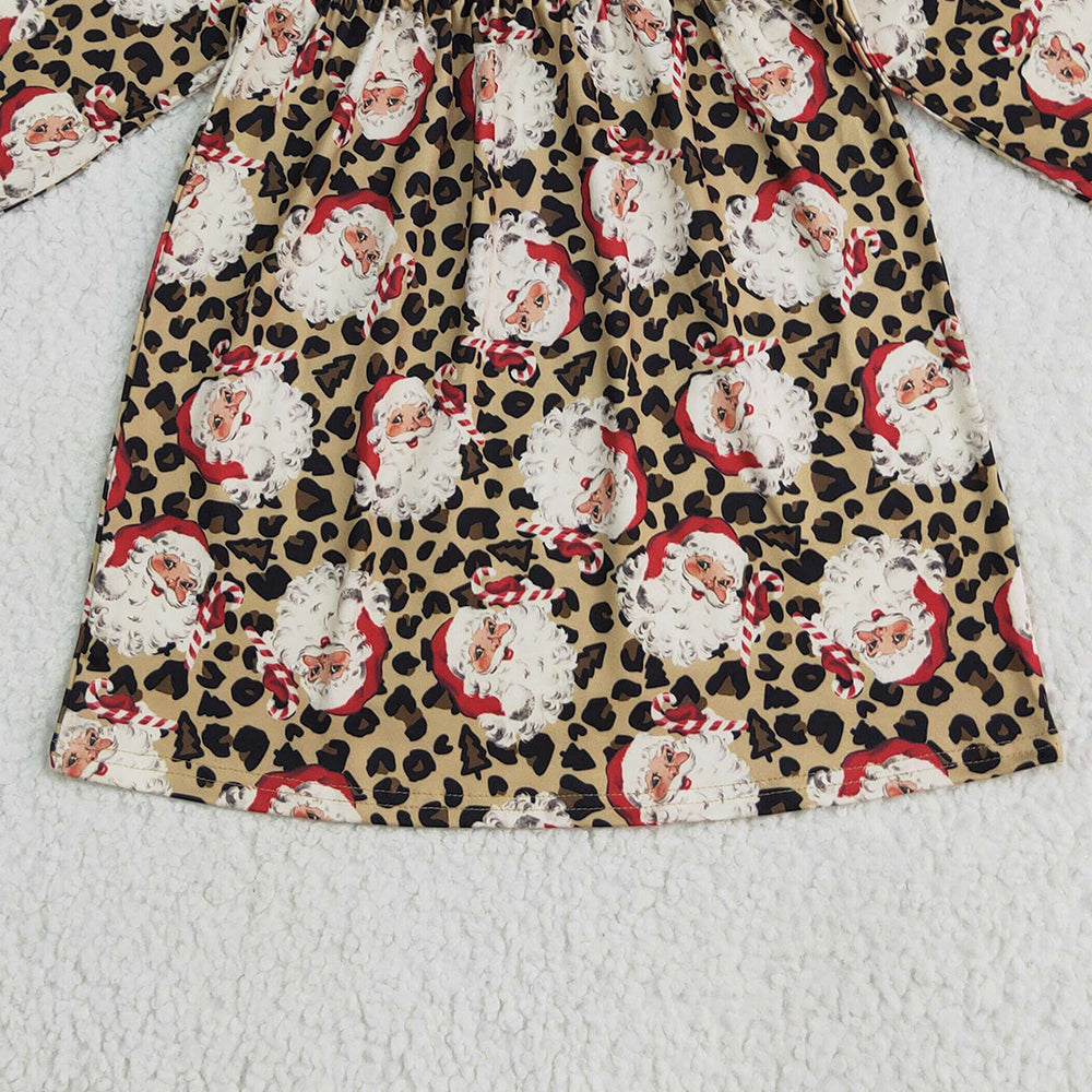 8.13  GLD1065 RTS NO MOQ Baby Girls Winter Dress Baby Girls Christmas Santa Leopard Knee Length Dresses