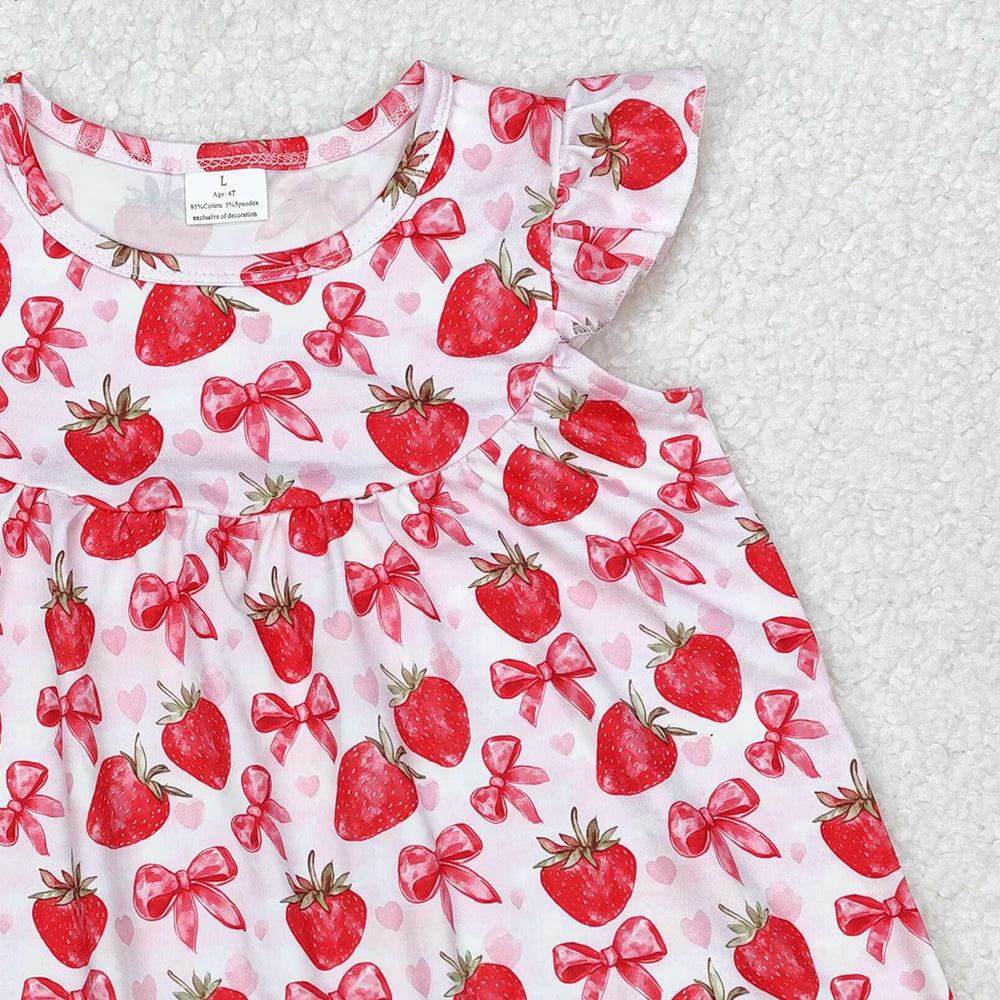 GSD1811Baby Girls Dress with Flutter Sleeves And Strawberry Bow Cute And Fashionable Kids Clothing for Girls