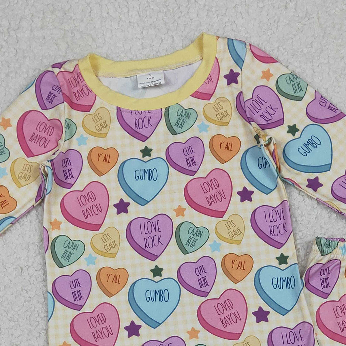 11.3 RTS NO MOQ （In stock）GLP2981 Baby Girls Colorful Hearts Stars Top Pant Valentine Pajamas Sets