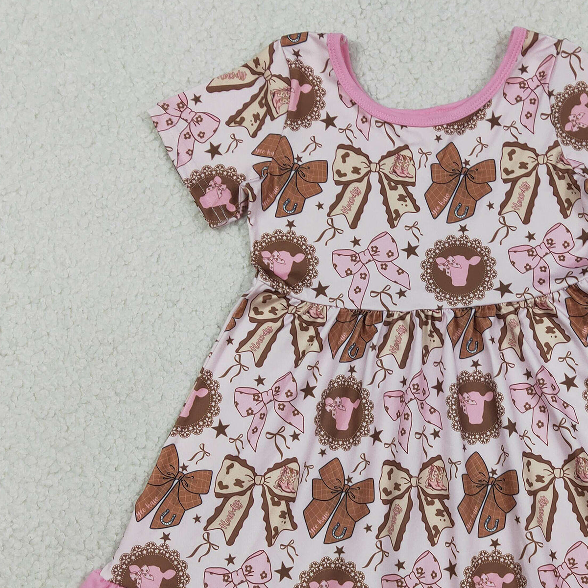 1.6 RTS NO MOQ （In stock）GSD3384 Baby Girls Flowers Highland Cows Western Ruffle Knee Length Dresses