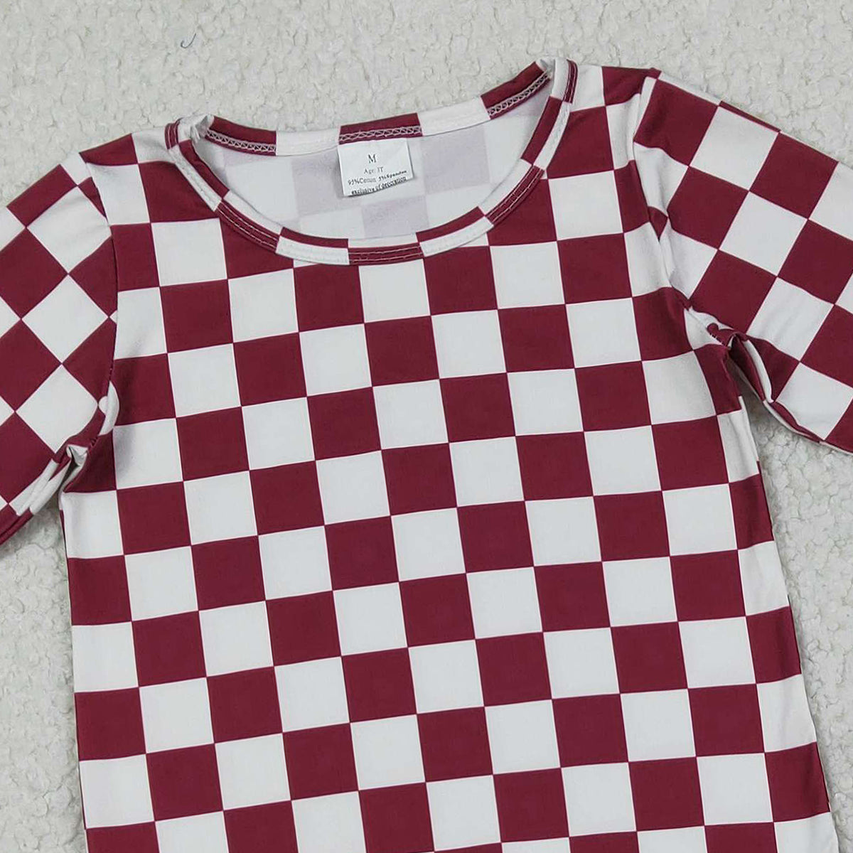 12.29 RTS NO MOQ （In stock）GLS0053 Baby Girls Long Sleeve Dark Red Checked Top Pockets Short Clothes Sets