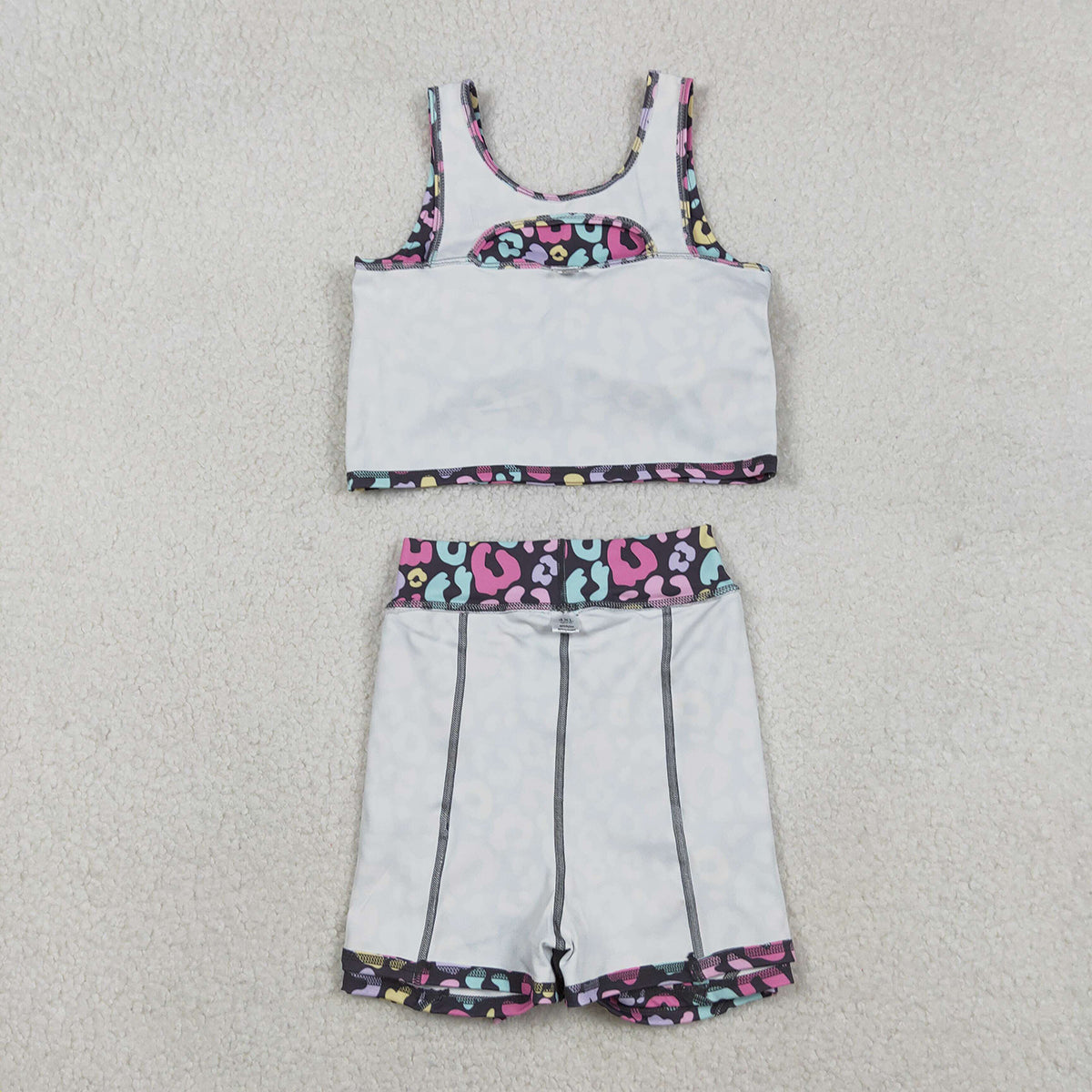 11.12 RTS NO MOQ （In stock）GSD2176 Baby Girls Colorful Leopard Vest Top Skirt Shorts Yoga Active Clothes Sets