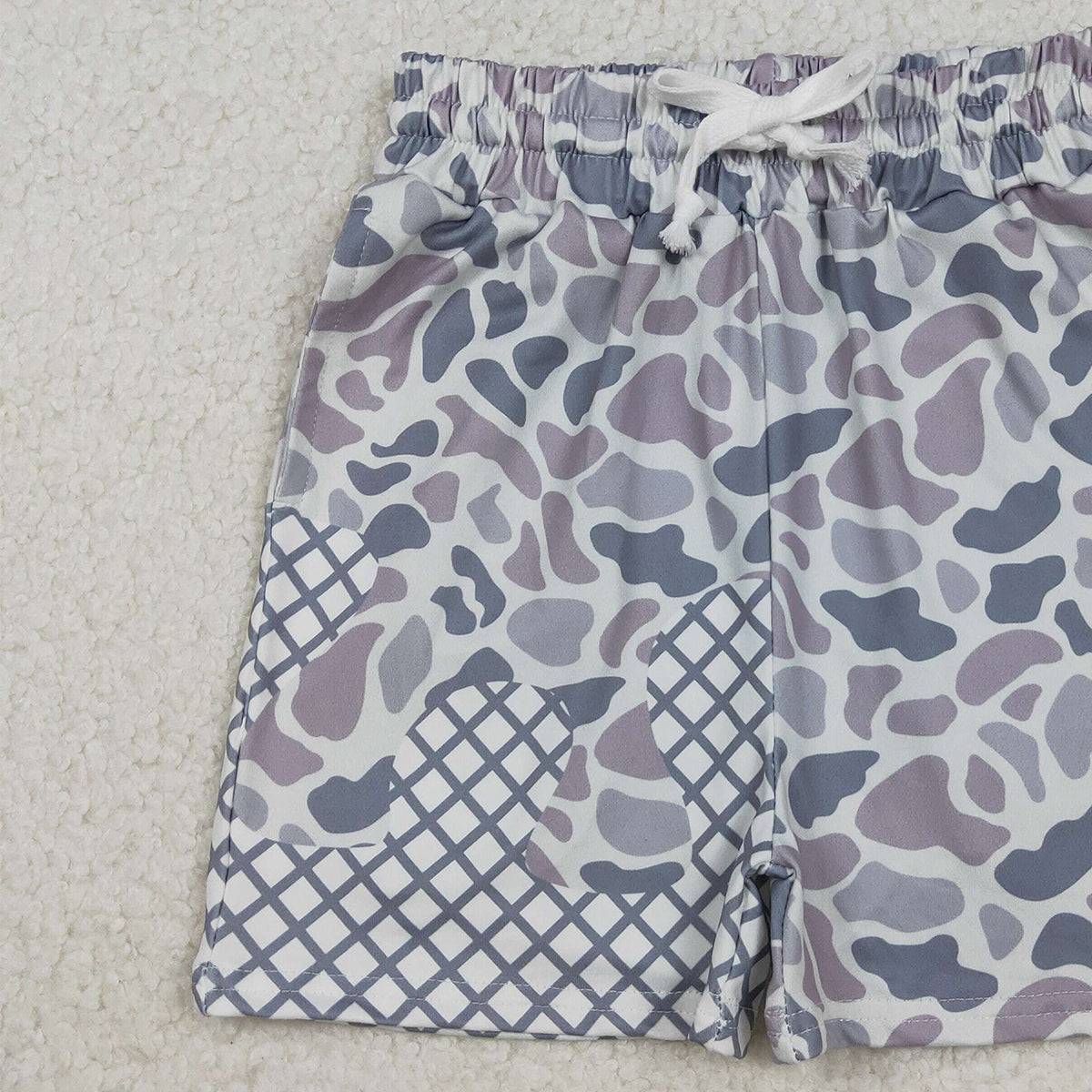 10.29 RTS NO MOQ （In stock）SS0651 Baby Boys Summer Shorts Baby Boys Grey Camo Drip Team Shorts Bottom