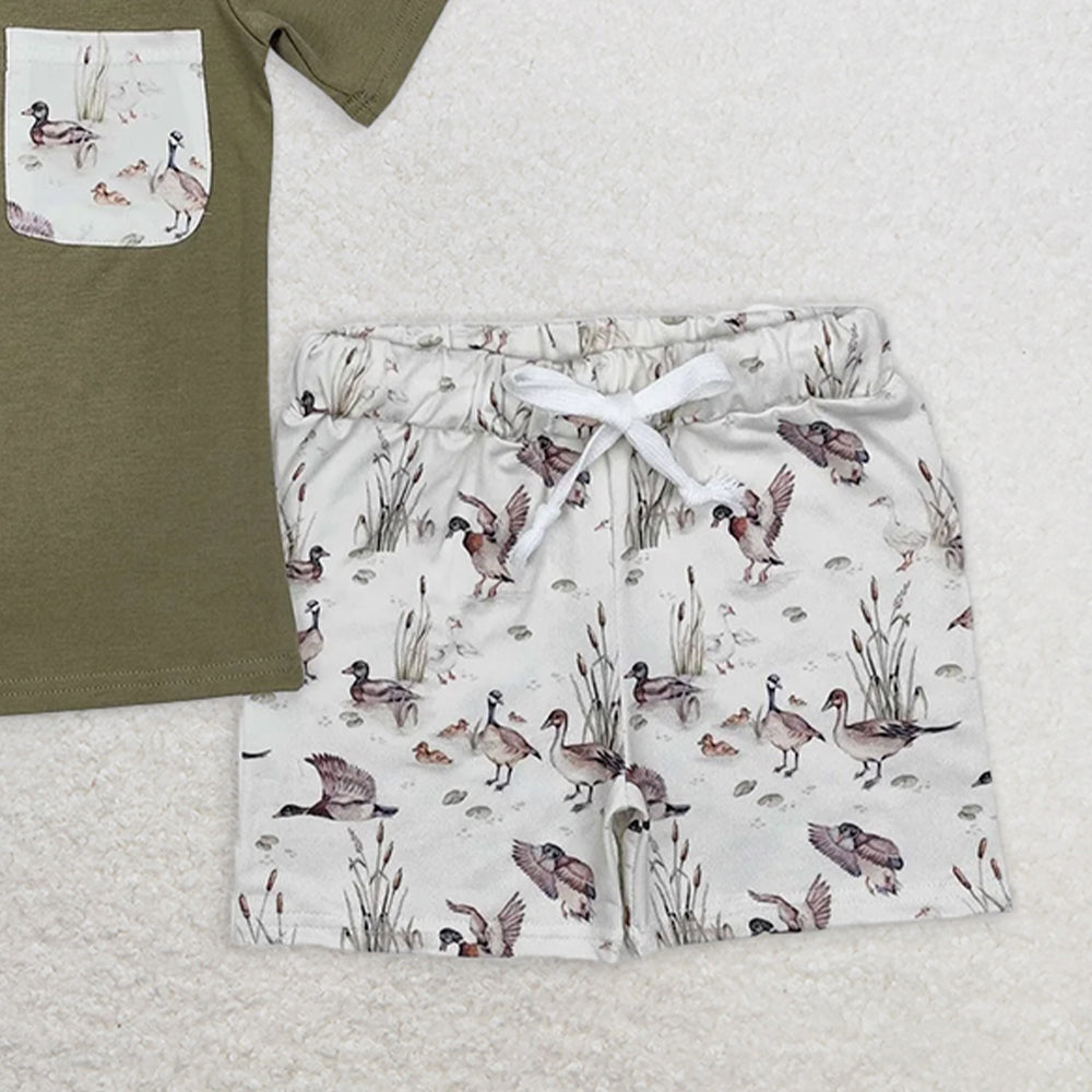 BSSO1175RTS NO MOQ Baby Boys Summer Boys Outfits Duck pocket short sleeves top shorts kids boys clothing