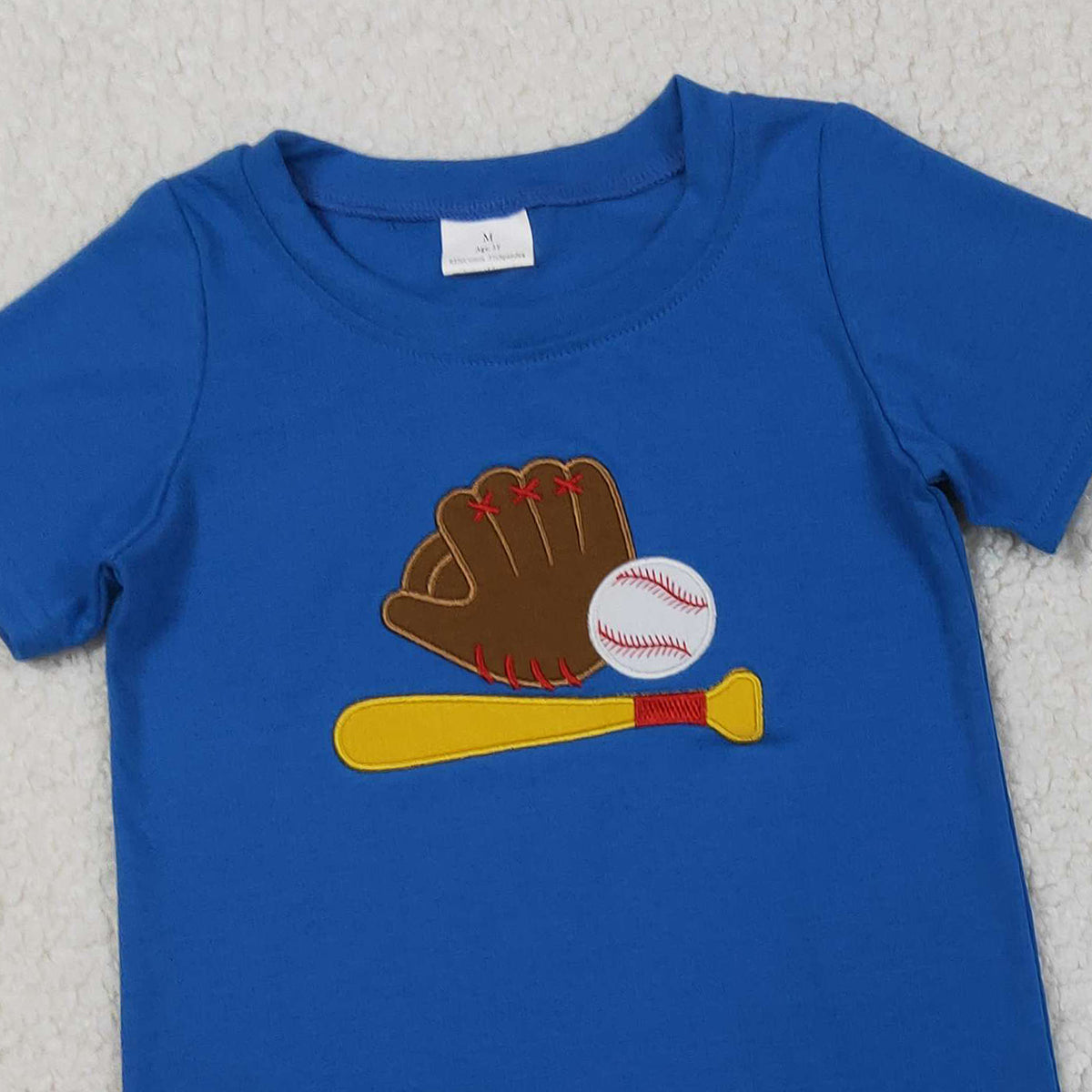 1.27 RTS NO MOQ （In stock）BSSO1670 Embroidery Baseballs Baby Boys Blue Top Pockets Stripe Shorts Team Clothes Sets