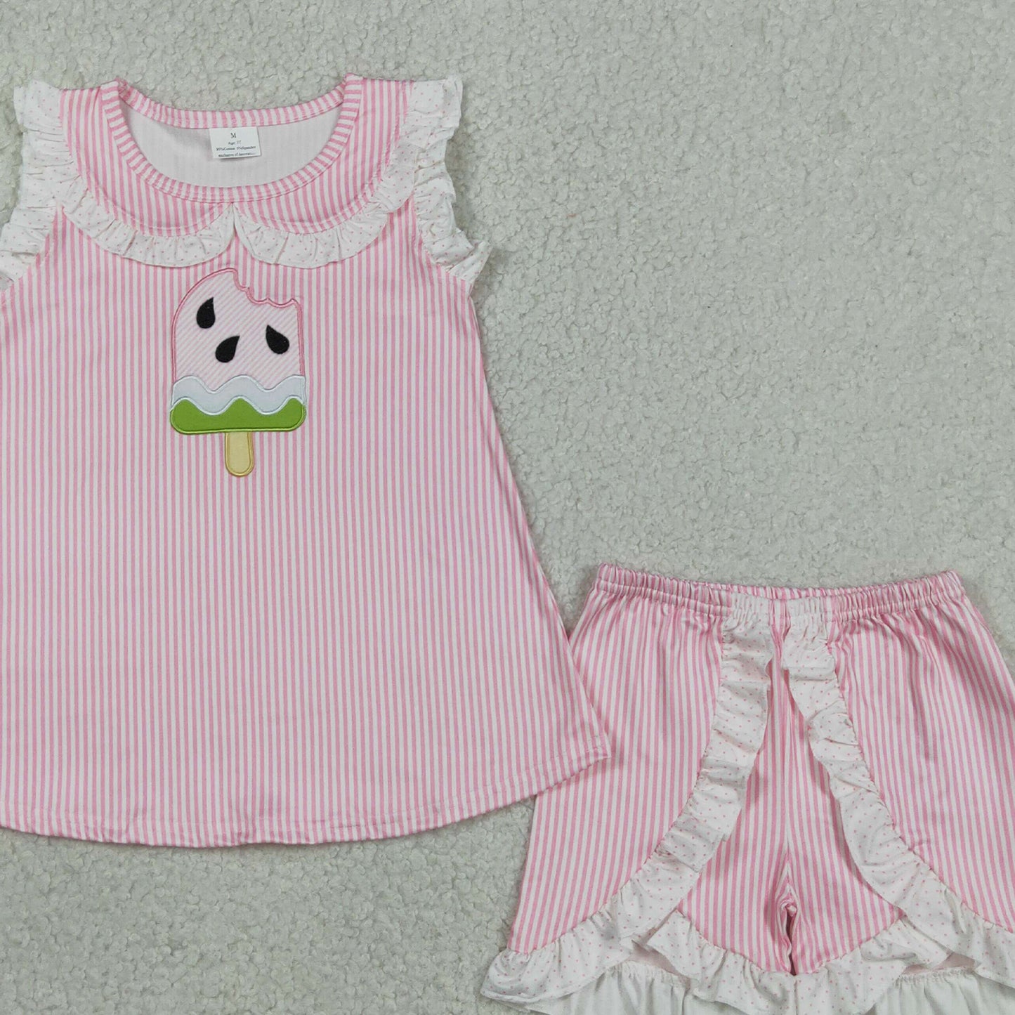 GSSO3238 RTS NO MOQ （In stock ）Pink stripe popsicle top shorts kids girls summer outfits