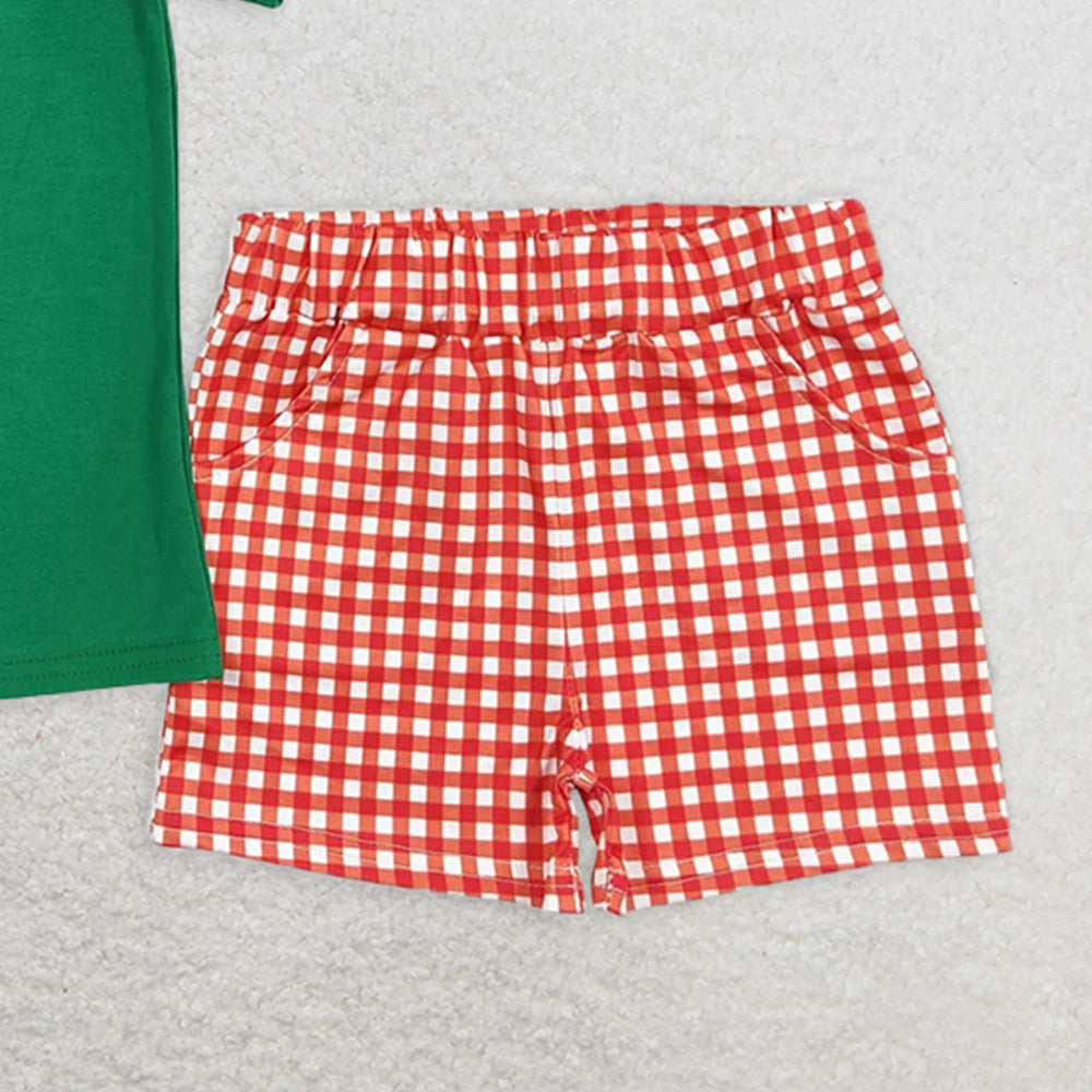 BSSO0345RTS NO MOQ Baby Boys Summer Boys Outfits  Baby Boys Watermelon Short Tee Summer Shirts Checkered Shorts Clothes Sets