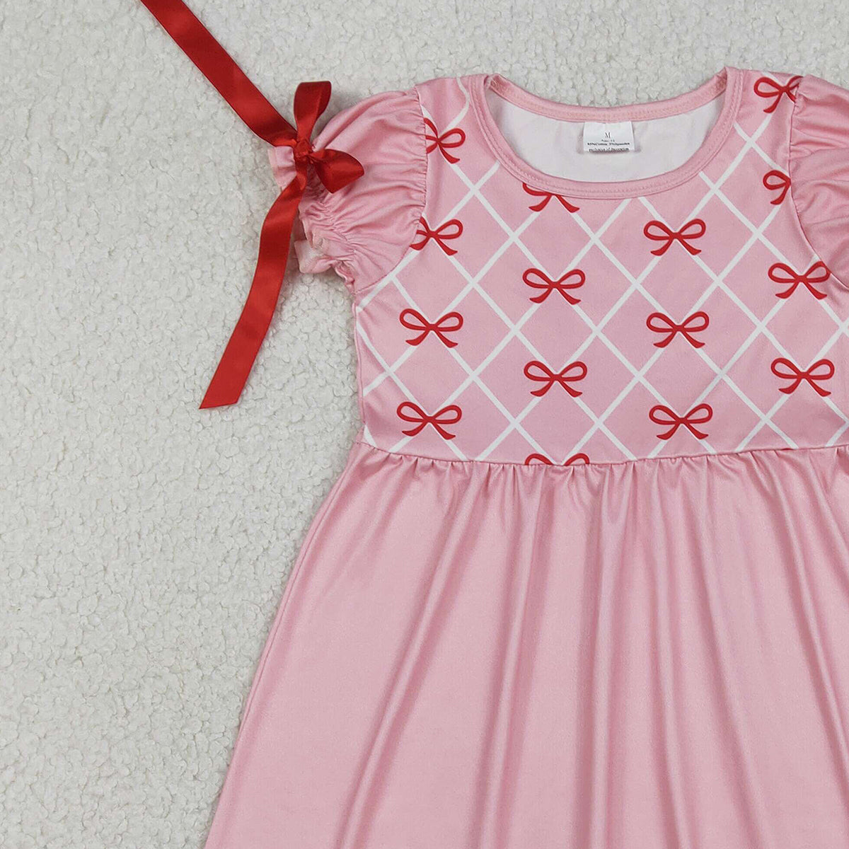 12.19 RTS NO MOQ （In stock）GSD2883 Baby Girls Short Sleeve Red Bows Checked Knee Length Dresses