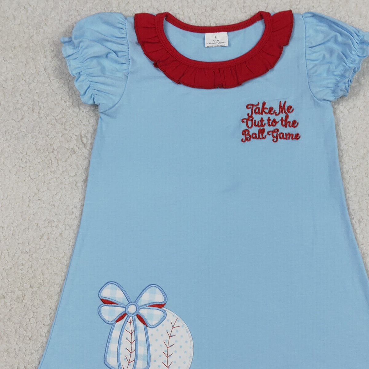 4.7 GSD3685 RTS NO MOQ （In stock) Short sleeves baseball bow kids girls dresses