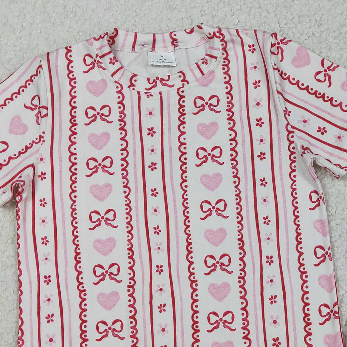 12.10 RTS NO MOQ （In stock）GSSO2738 Baby Girls Pink Bows Hearts Stripe Top Pockets Shorts Valentines Clothes Sets