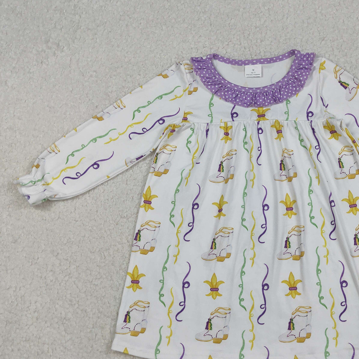 10.14 RTS NO MOQ （In stock）GLD0947 Baby Girls Winter Dress Baby Girls Mardigras Anchors Stripe Collar Knee Length Dresses