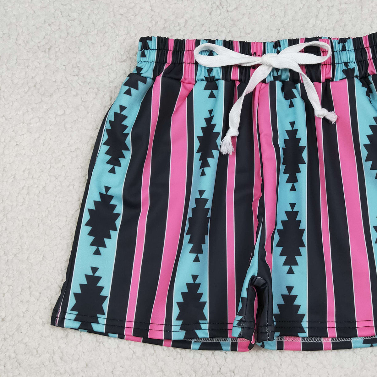 4.9 S0548 RTS NO MOQ （In stock ）Light blue aztec stripe western kids boys swim trunks