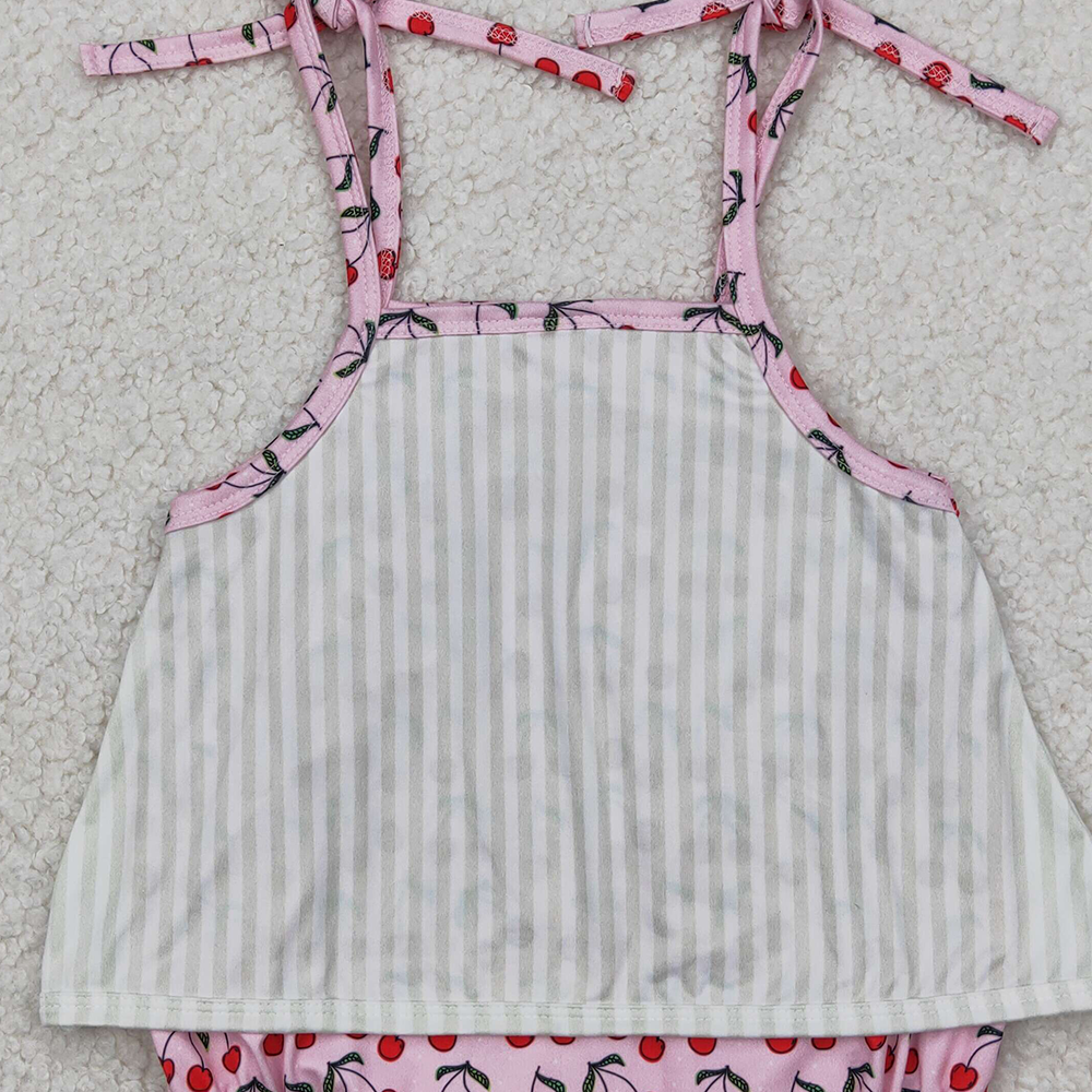 4.23 SR2279 RTS NO MOQ Baby Girls Summer Rompers Baby Infant Girls Cute Cherry Straps Rompers