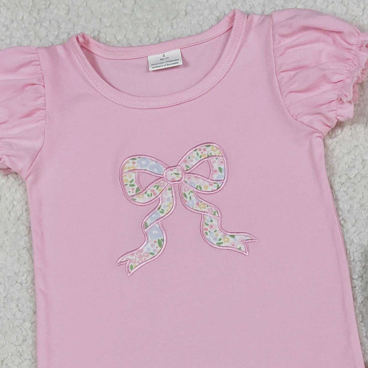 12.8 RTS NO MOQ （In stock）GSPO2060 Embroidery Floral Bows Baby Girls Shirt Pockets Ruffle Leggings Clothes Set