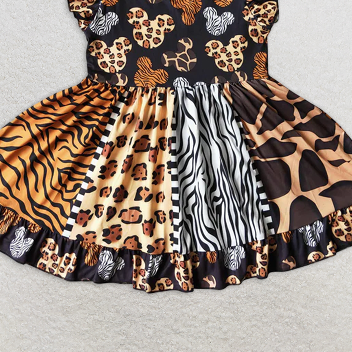 7.18   D8-30 RTS NO MOQ Baby Girls Summer Dress baby girls Halloween dress over knee Leopard print clothes flying sleeve