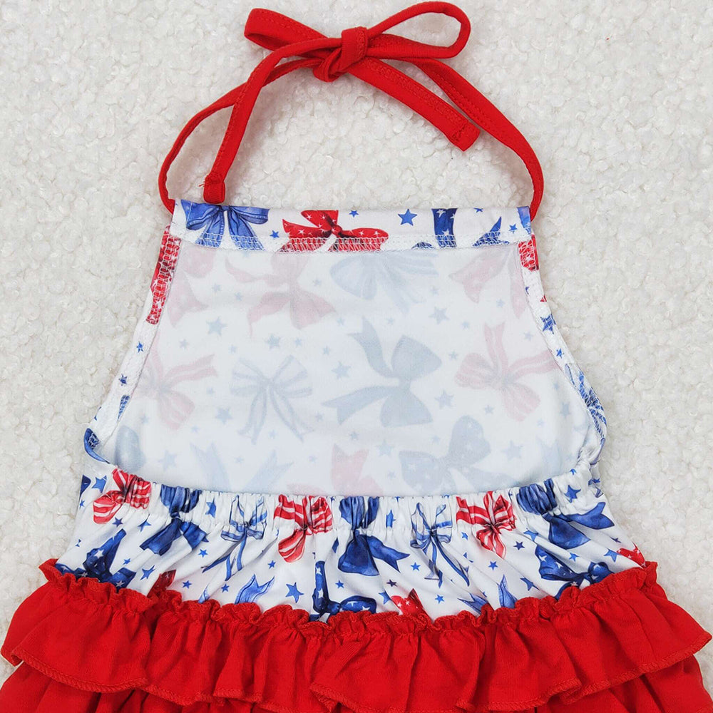 SR2591 New Rts No Moq 8-9 Days By Air Arrived it Red ruffle stars stripe bow halter baby 4th of july romper