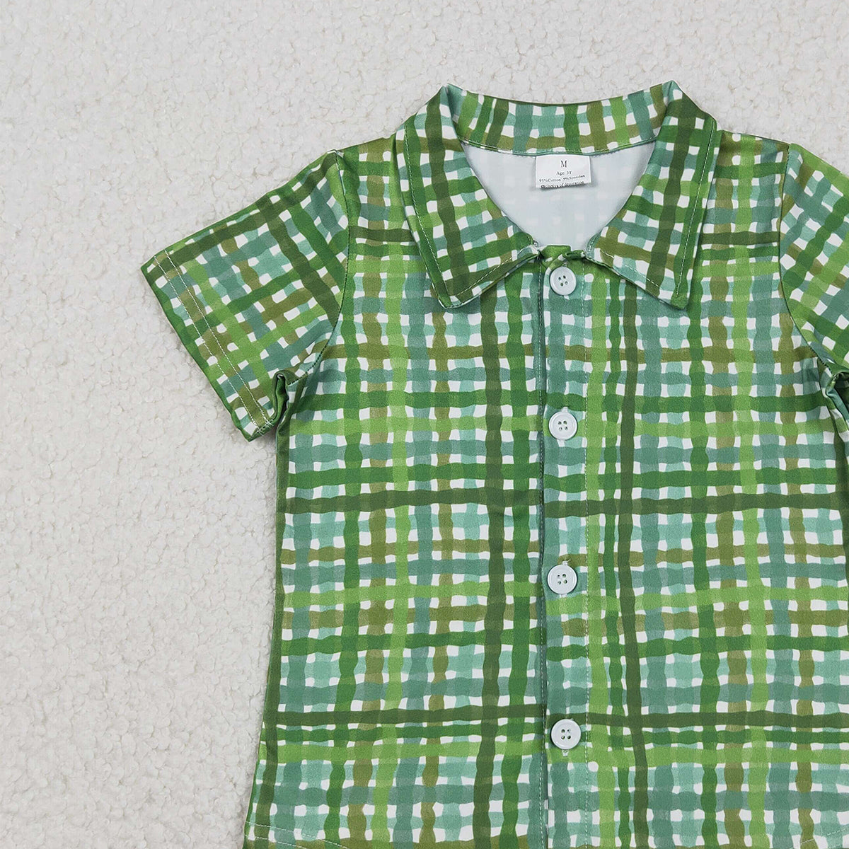 12.16 RTS NO MOQ （In stock）BT1456 Baby Boys Green Checked St Patrick Button Shirts Top