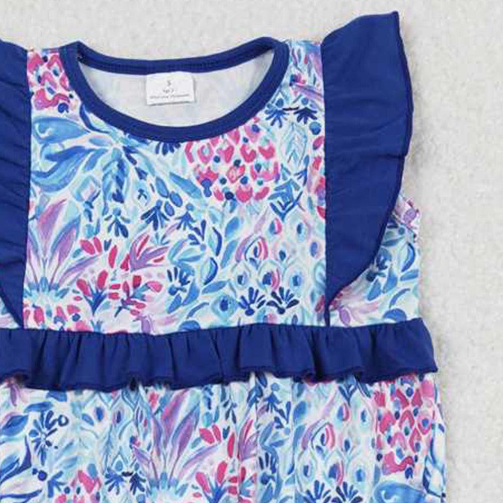 SR1033 New Rts No Moq 8-9 Days By Air Arrived it Flutter sleeves blue floral bow baby girls romper