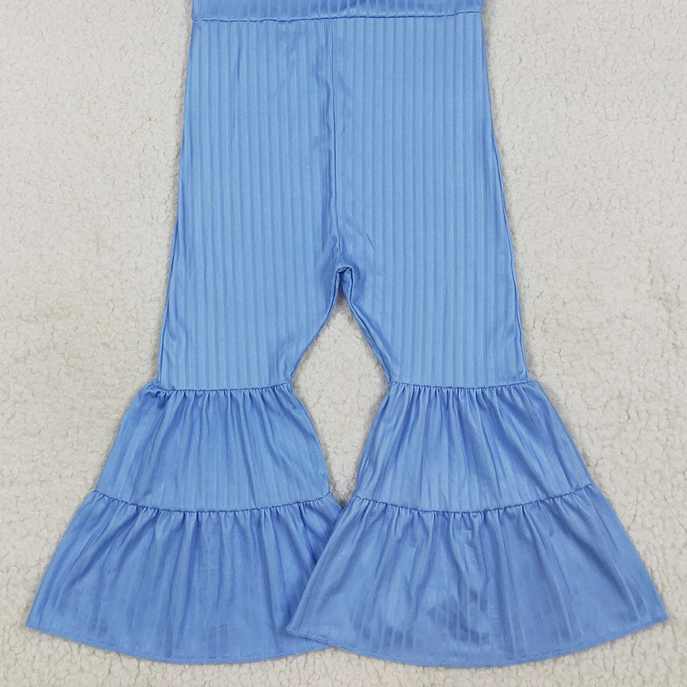 RTS NO MOQ （In stock）SR3159 Baby Girls Summer Jumpsuits Baby Girls Blue Strap Bell Bottom Ribbed Jumpsuits