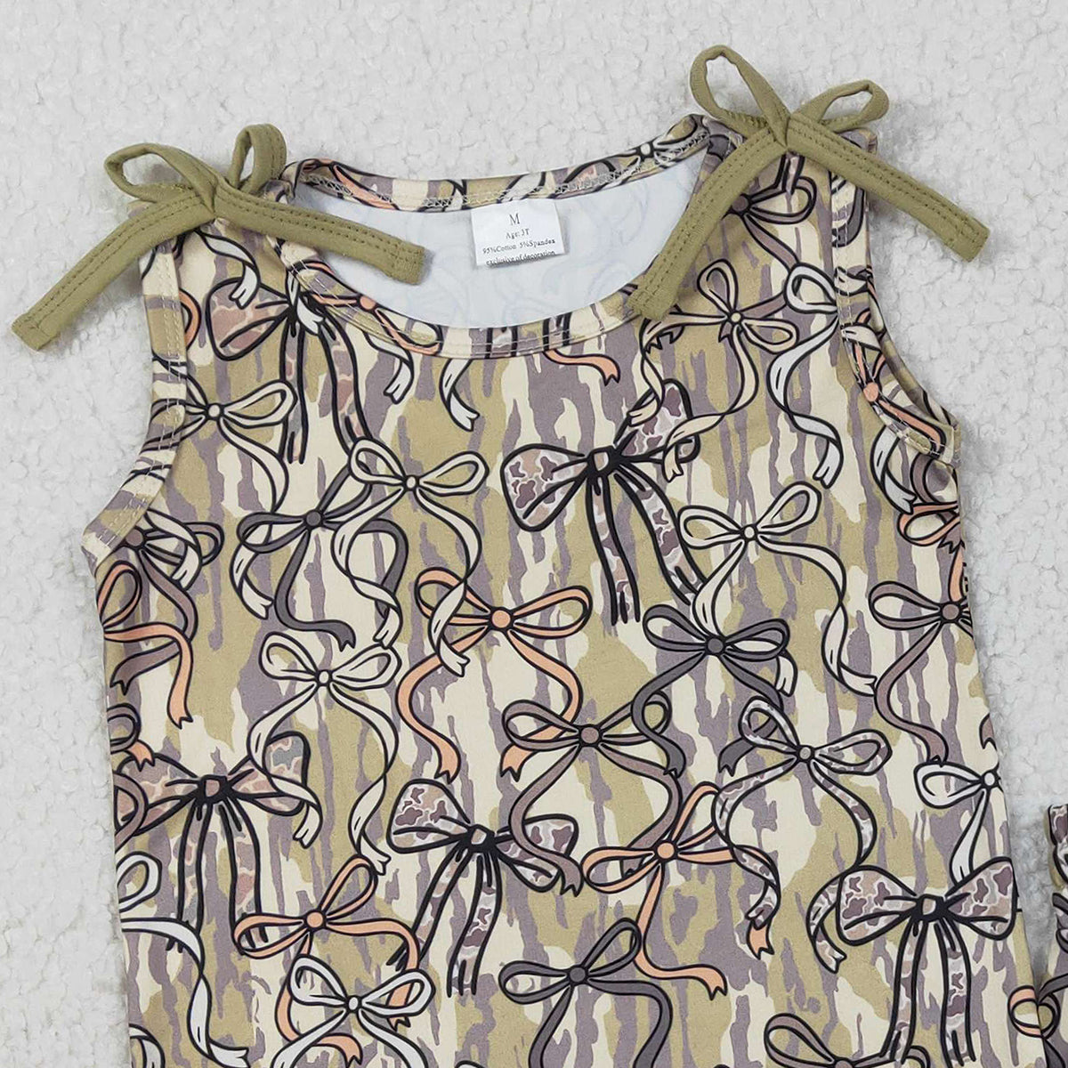 1.23 RTS NO MOQ （In stock）GSSO3127 Baby Girls Sleeveless Southern Olive Camo Bows Top Shorts Clothes Sets
