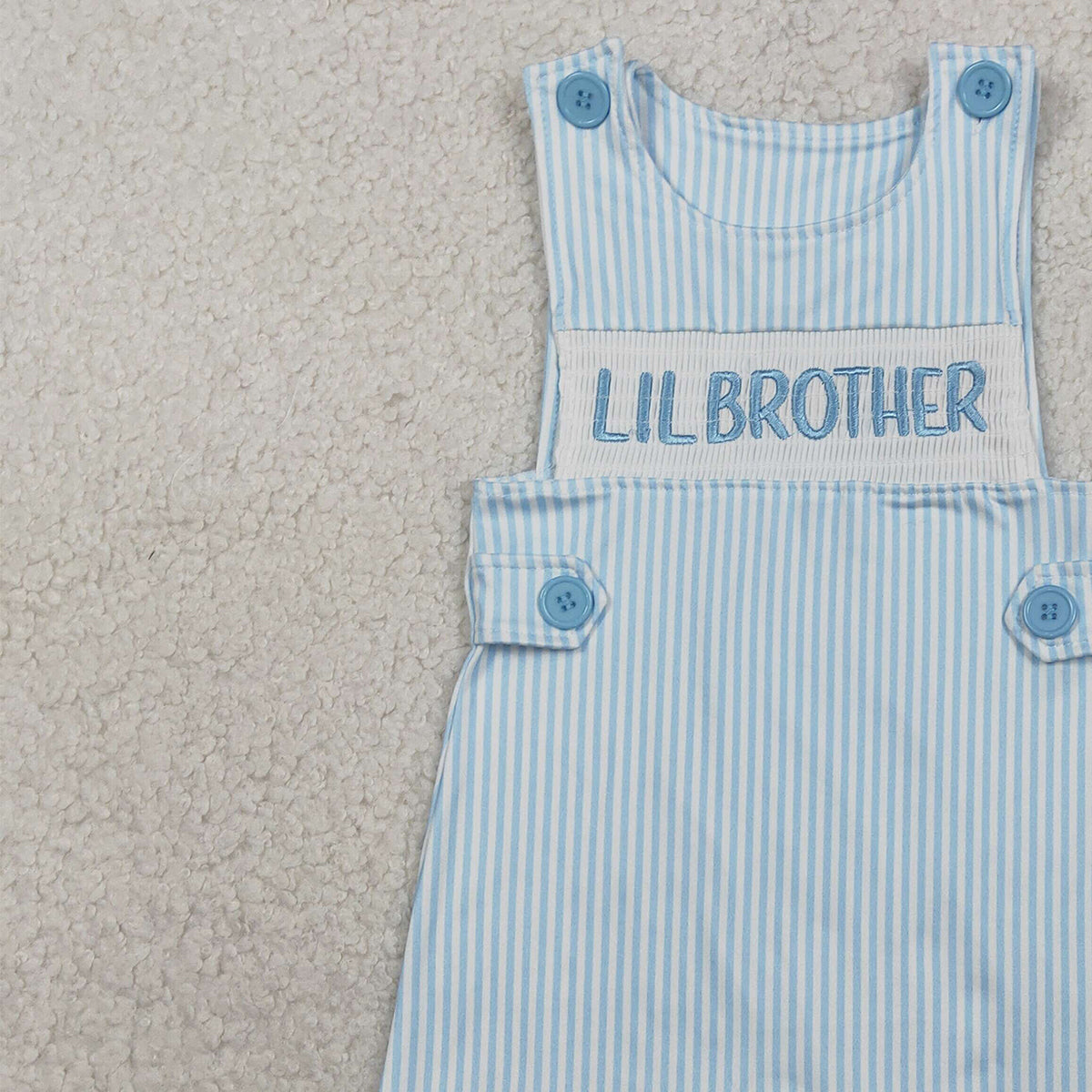 2.4 RTS NO MOQ （In stock）SR3592 Embroidery Little Brother Baby Boys Sleeveless Blue Stripe Rompers