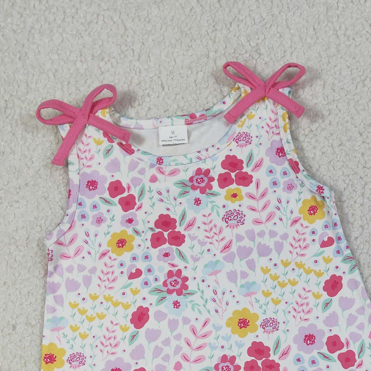 3.27 GSSO3391 RTS NO MOQ （In stock ）Sleeveless floral scallop top hot pink shorts girls outfits