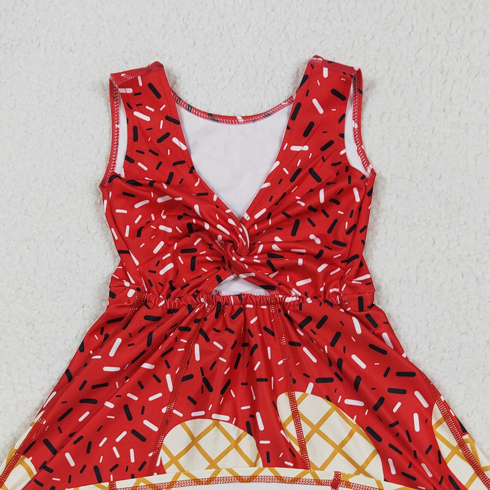 RTS NO MOQ （In stock）GSD2748 Baby Girls Summer Yoga Dress Baby Girls Red Drip Sleeveless Shorts Team Yoga Active Knee Length Dresses