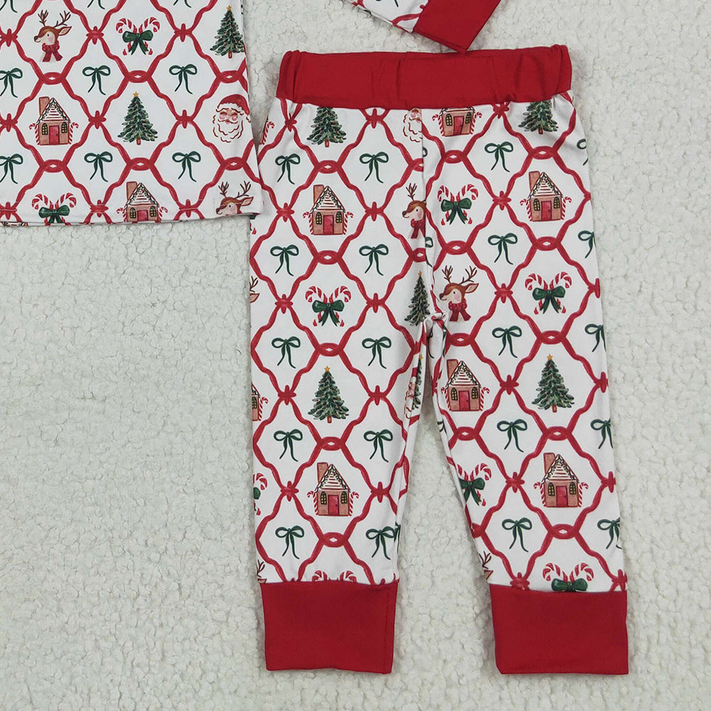 8.18   GLP2391 RTS NO MOQ Baby Girls Winter Outfits Baby Girls Long Sleeves Bows Gingerbread Plaid Top Pant Pajamas Set