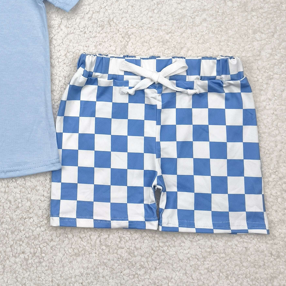 6.20 BSSO1469 RTS NO MOQ Baby Boys Summer Boys Outfits baby boy clothes blue short sleeve shorts set