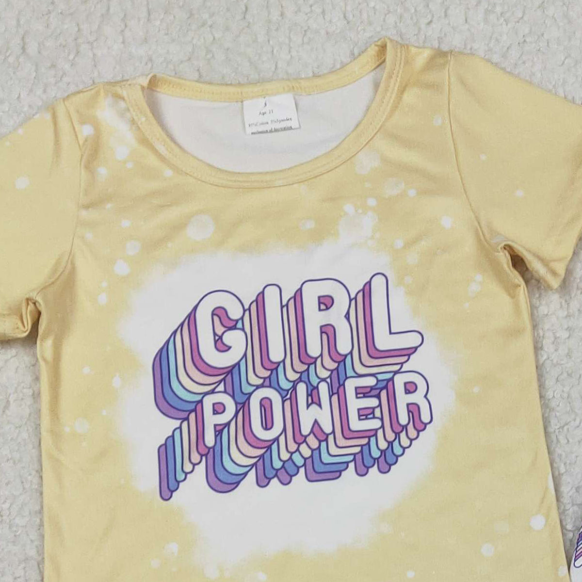 2.2 RTS NO MOQ （In stock）GSPO1092 Baby Girl Power Short Sleeve Shirt Top Bell Bottom Pants Clothes Sets