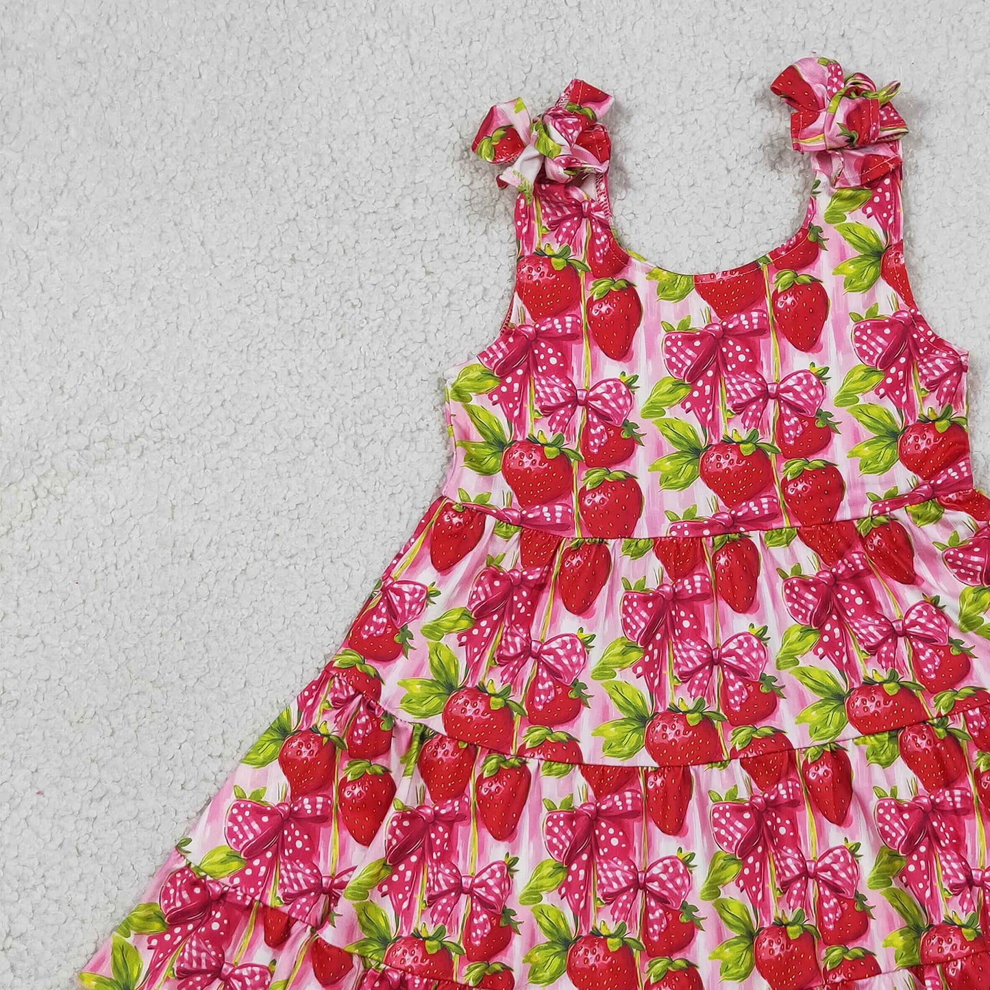GSD3964 RTS NO MOQ （In stock）Sleeveless strawberry bow kids girls summer dresses