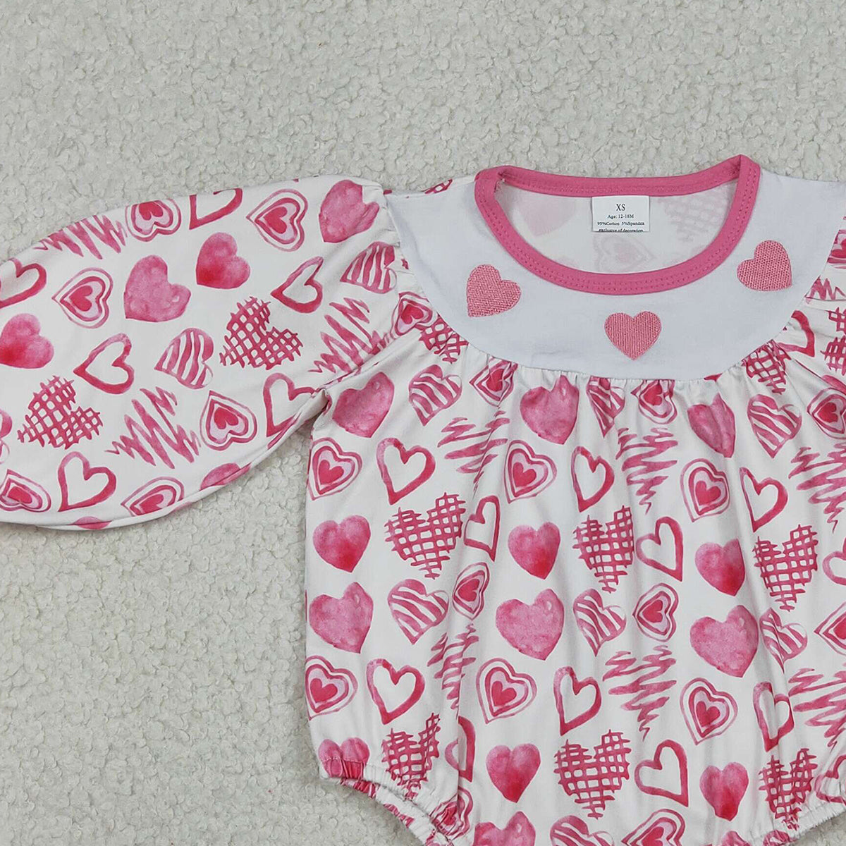 12.26 RTS NO MOQ （In stock）LR2767 Baby Girls Winter Rompers Embroidery Hearts Baby Girls Valentines Ruffle Rompers