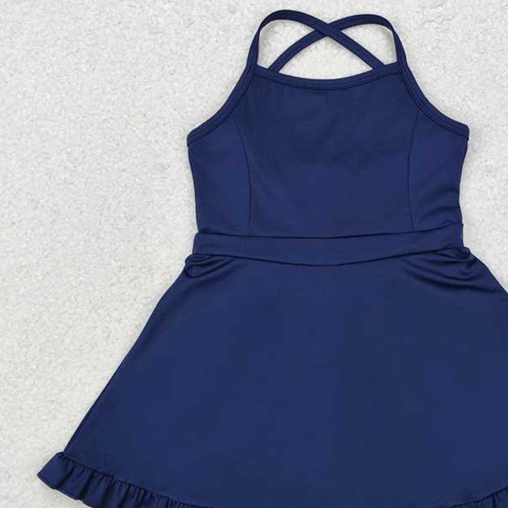 USA Shop (in stock)S0456  Baby Girls Summer Swimsuits Baby Girls Navy Athletic Active Wear Knee Length Dresses