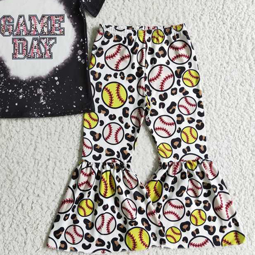 GSPO0214 RTS NO MOQ Baby Girls Spring Outfits Girls' GAME DAY baseball short-sleeved and long-pants suit
