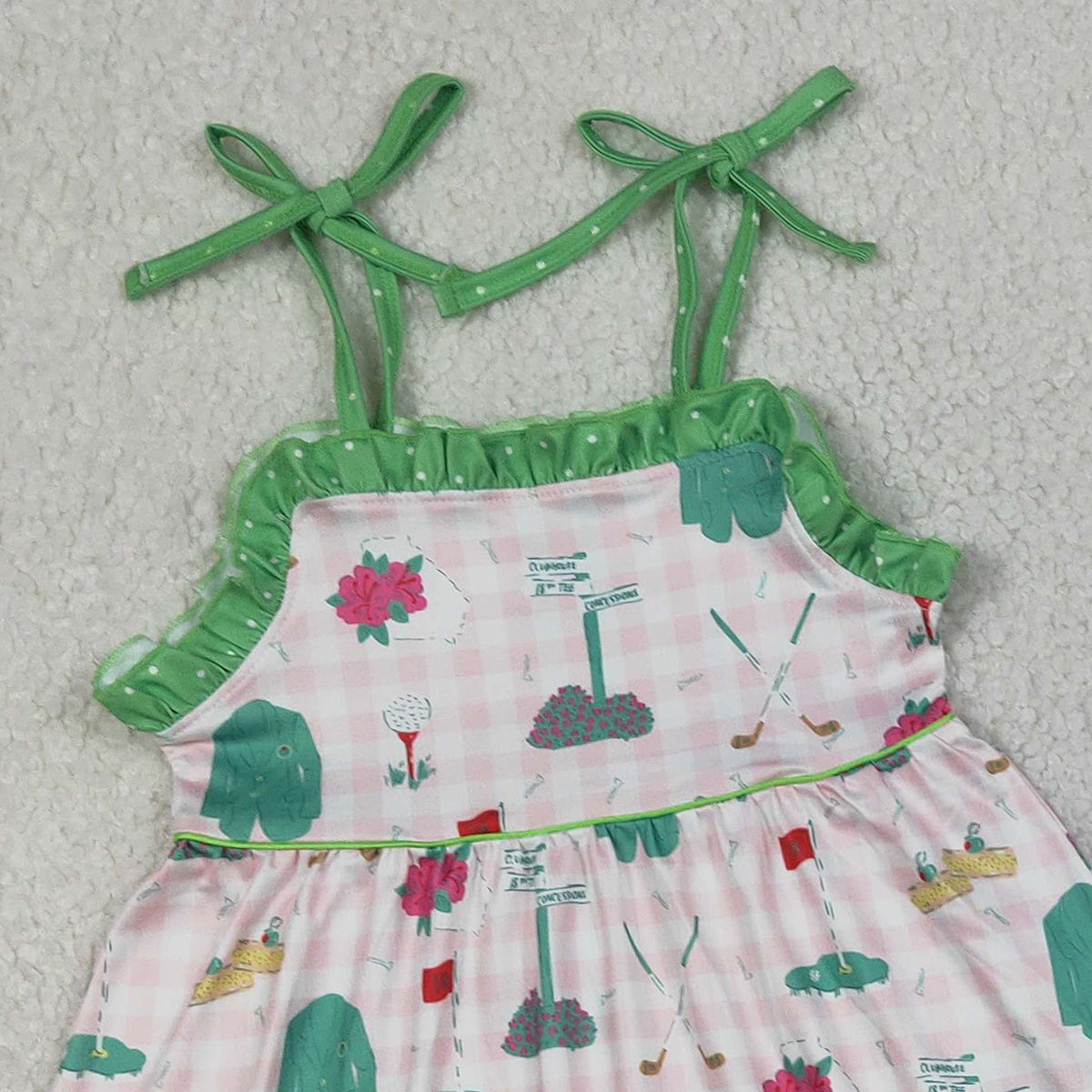 1.19 RTS NO MOQ （In stock）GSSO3099 Baby Girls Strap Pink Checked Golf Flags Tunic Ruffle Shorts Clothes Sets