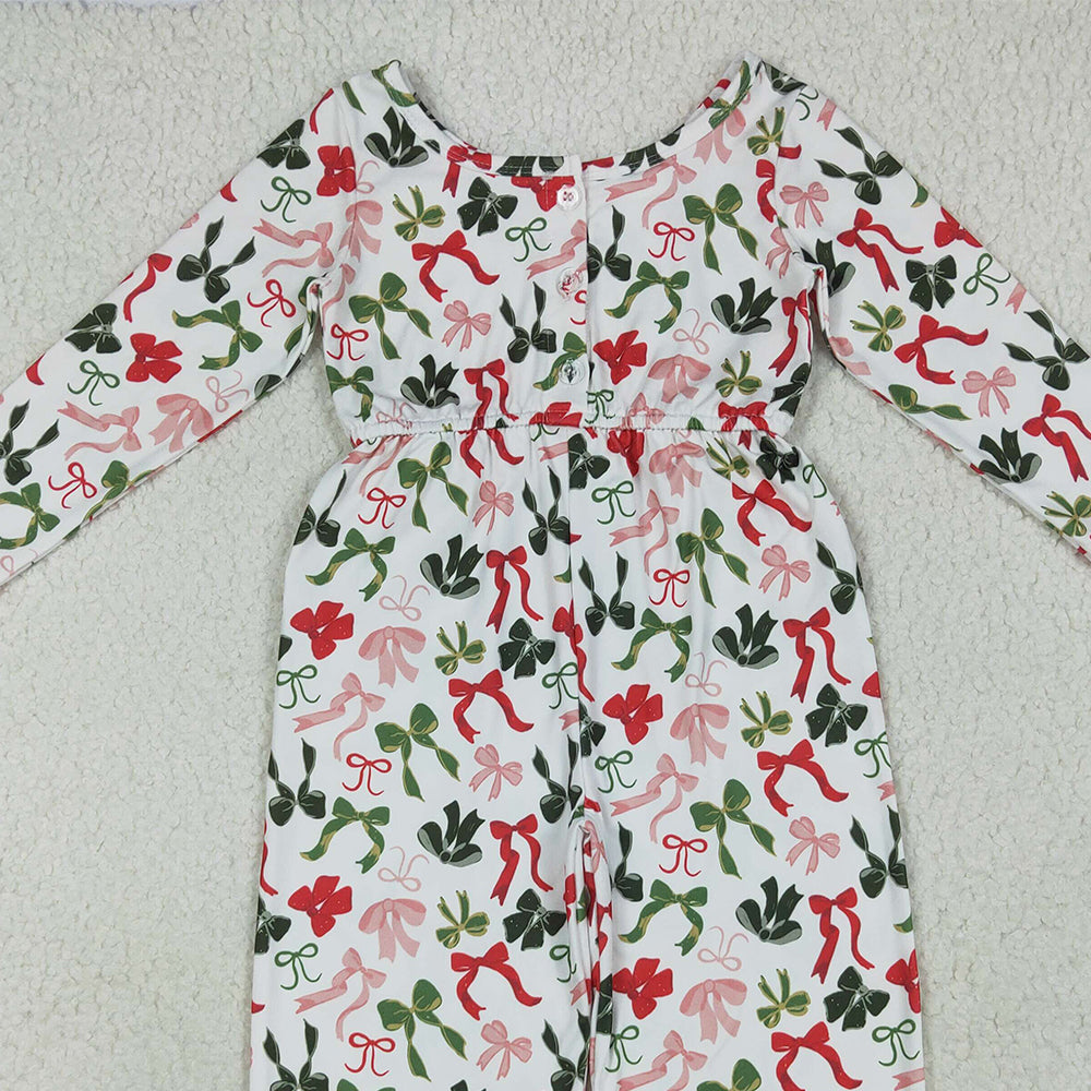 7.10 LR2192RTS NO MOQ Baby Girls Winter Jumpsuits Baby Girls Long Sleeves Colorful Bows Pockets Christmas Jumpsuits