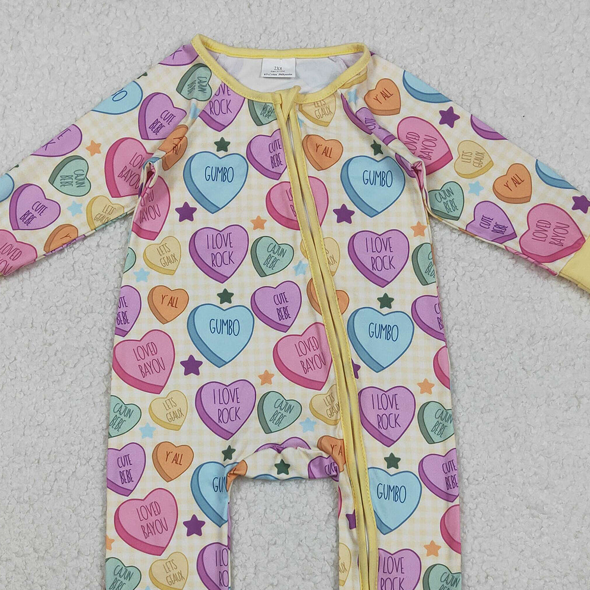 11.11 RTS NO MOQ （In stock）LR2778 Baby Girls Winter Rompers Baby Girls Colorful Hearts Stars Valentine Two Way Zip Converbitle Rompers