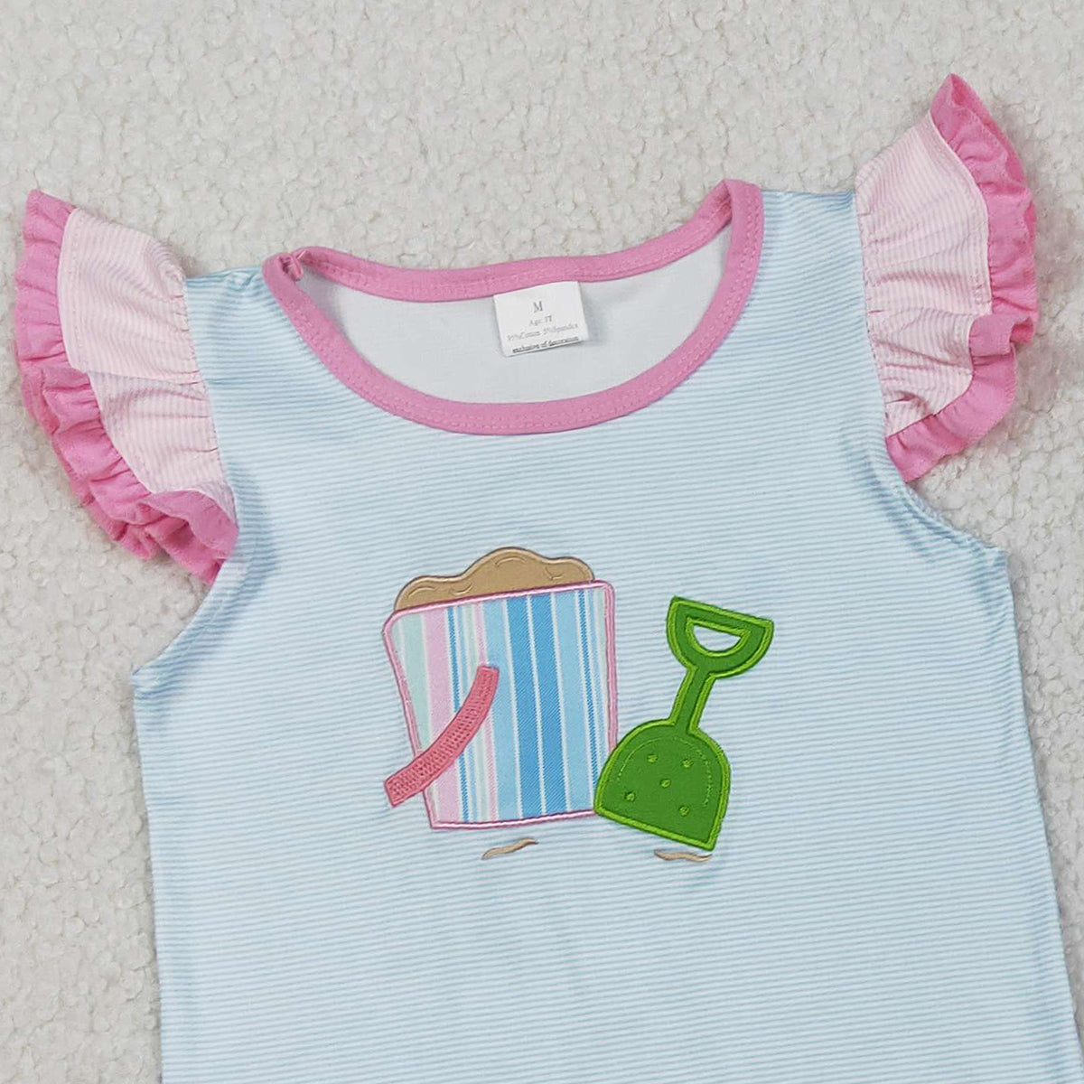 2.9 RTS NO MOQ （In stock）GSSO2991 Kids Clothing for Girls Baby Girls Embroidery Flutter Sleeve Top Ruffle Shorts Clothes Sets