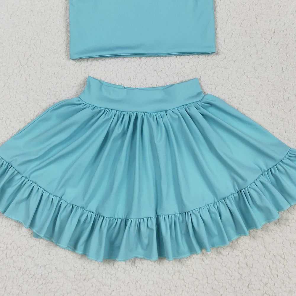 7.19  GSD2101 RTS NO MOQ Baby Girls Yoga Outfits Baby Girls Aqua Yoga Shirt Skirt Active Wear Clothes Sets