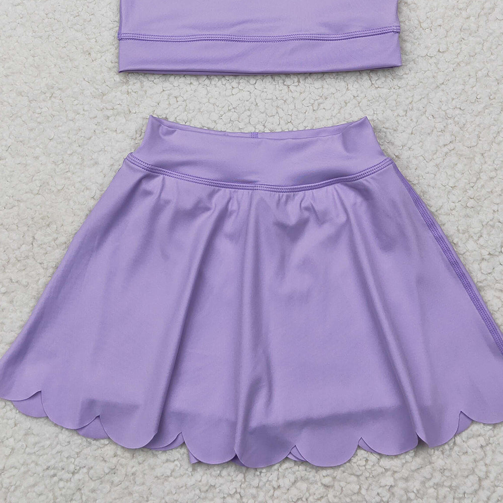 4.09 GSD2095 RTS NO MOQ Baby Girls Summer Outfits Baby Girls Lavender Sleeveless Top Skirt Yoga Set