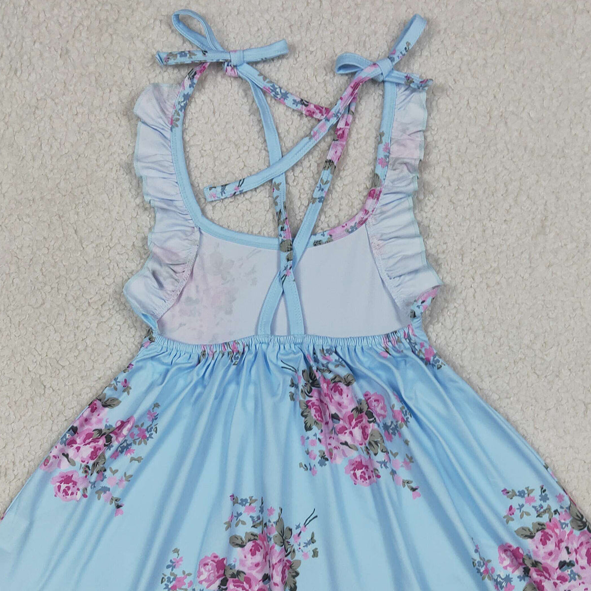 4.11 GSD4088 RTS NO MOQ （In stock ）Baby Girls Blue Strap Flowers Knee Length Dresses